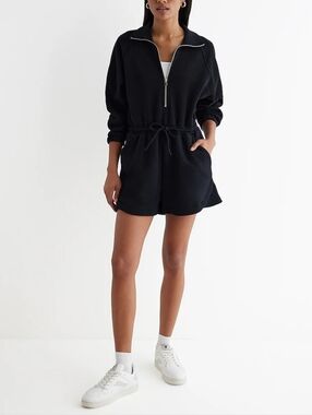 Express Black Half-Zip Drawstring Romper